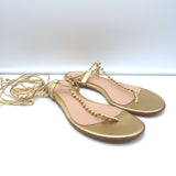Gianvito Rossi Soleil Beaded Ankle Wrap Thong Sandals Gold Leather Size 40