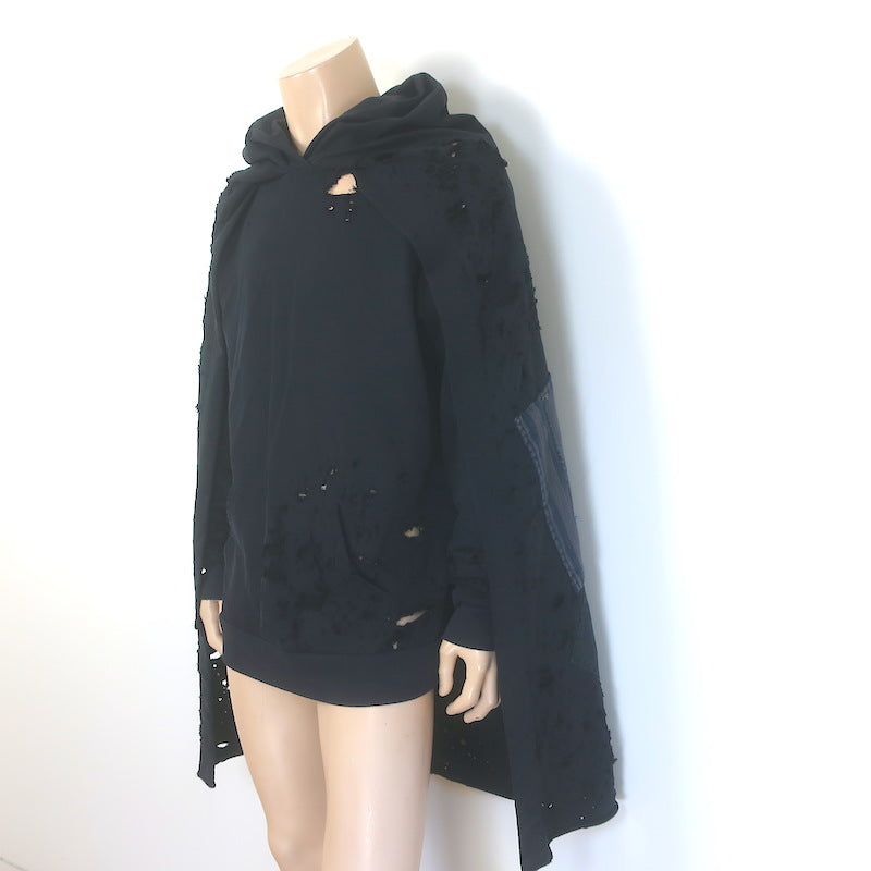 Greg Lauren Hero Hoodie Sweatshirt with Cape Black Size 2