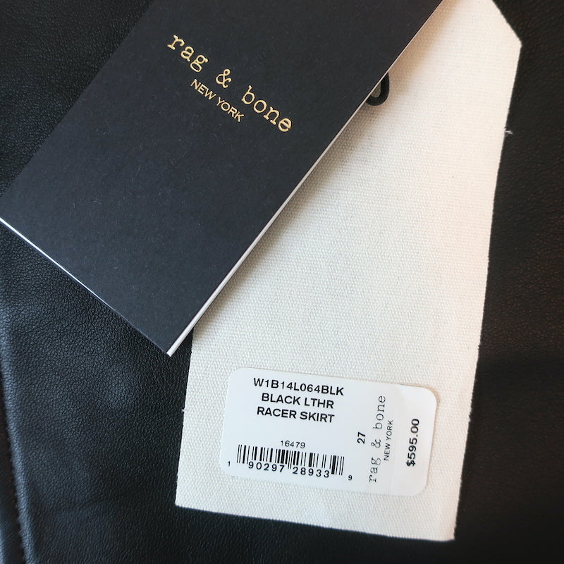 Rag &amp; Bone/JEAN Racer Mini Skirt Black Leather Size 27 NEW