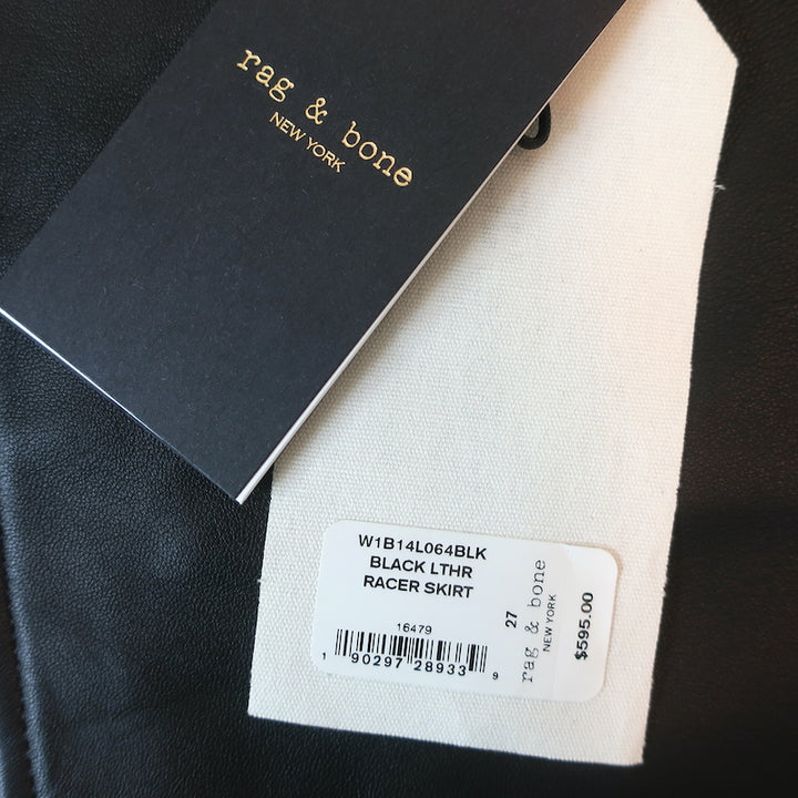 Rag &amp; Bone/JEAN Racer Mini Skirt Black Leather Size 27 NEW