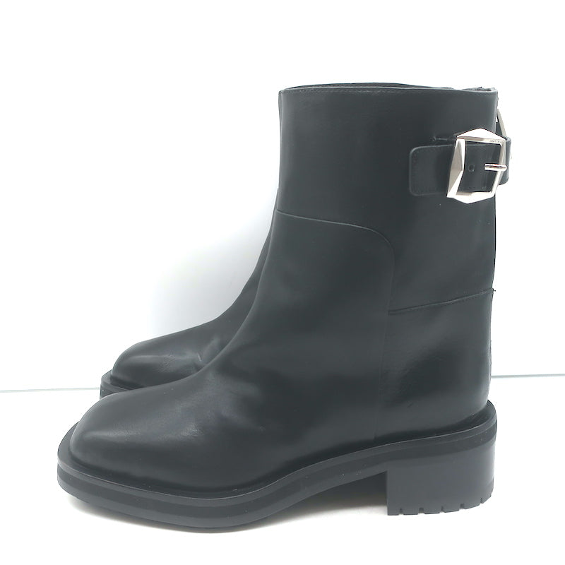 Jimmy Choo Brooklyn Moto Boots Black Leather Size 38.5