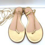 Gianvito Rossi Soleil Beaded Ankle Wrap Thong Sandals Gold Leather Size 40
