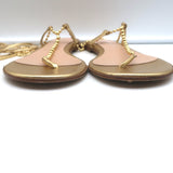Gianvito Rossi Soleil Beaded Ankle Wrap Thong Sandals Gold Leather Size 40