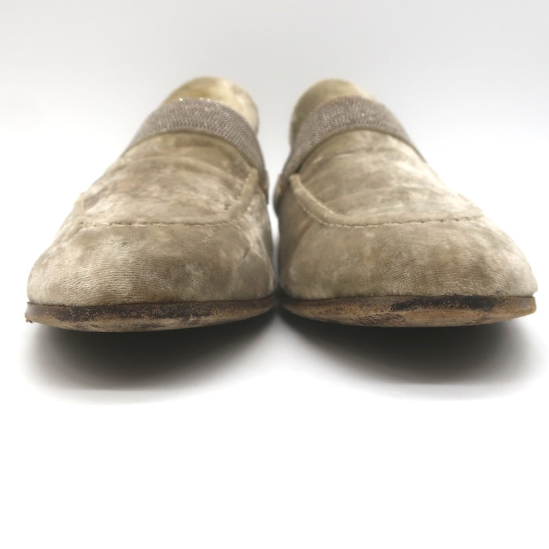 Brunello Cucinelli Monili-Beaded Velvet Loafers Metallic Beige Size 41/ US 10.5