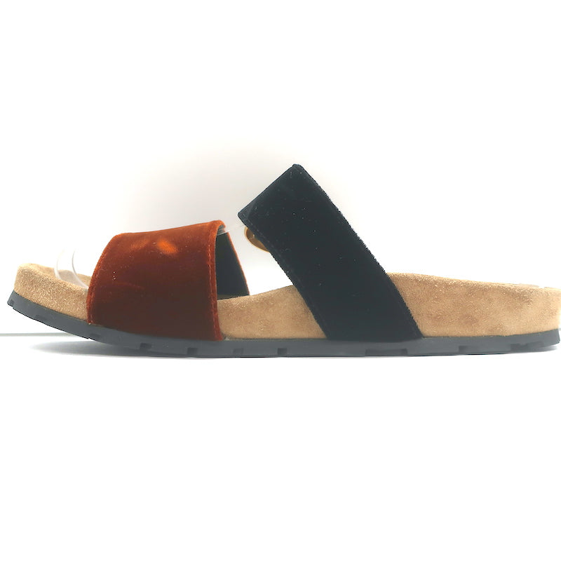 Prada Double-Strap Velvet Slide Sandals Brown &amp; Black Size 36