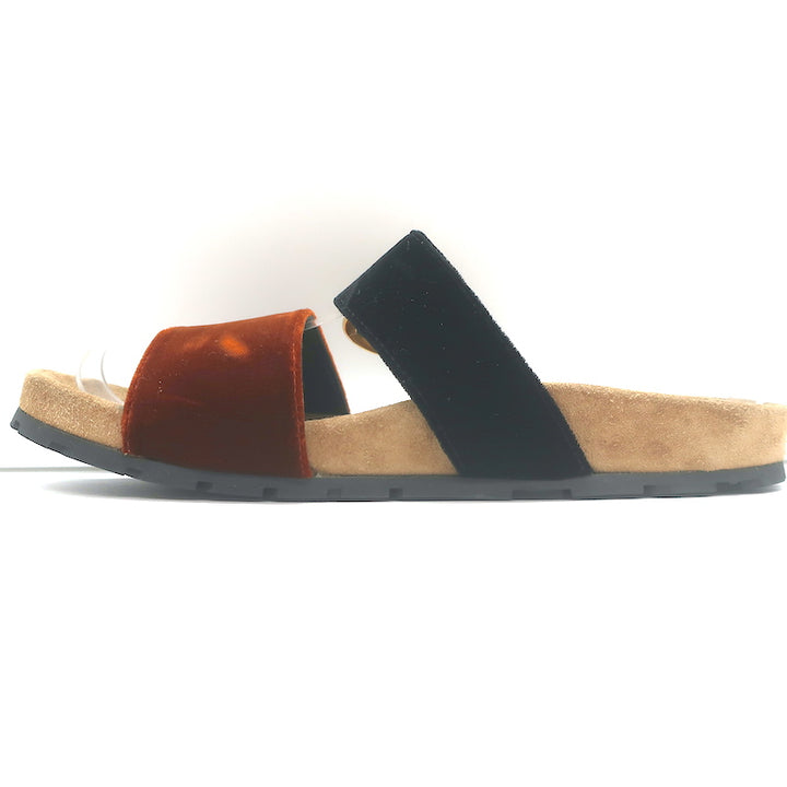 Prada Double-Strap Velvet Slide Sandals Brown &amp; Black Size 36