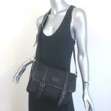 Gucci GG Monogram Double Buckle Flap Messenger Bag Black Nylon