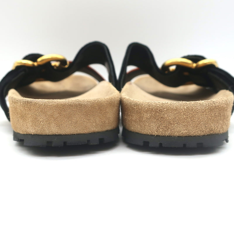 Prada Double-Strap Velvet Slide Sandals Brown &amp; Black Size 36