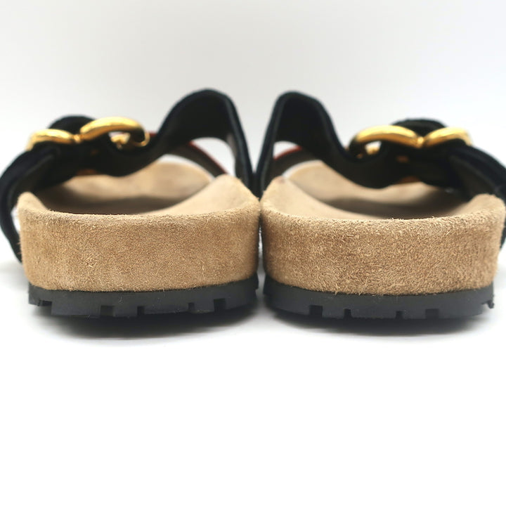 Prada Double-Strap Velvet Slide Sandals Brown &amp; Black Size 36