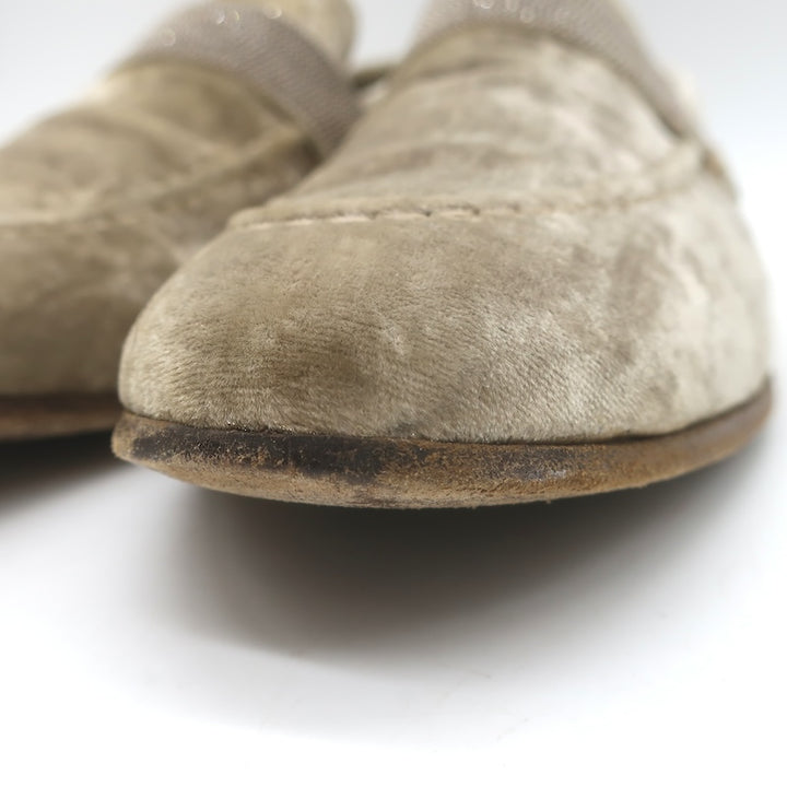 Brunello Cucinelli Monili-Beaded Velvet Loafers Metallic Beige Size 41/ US 10.5