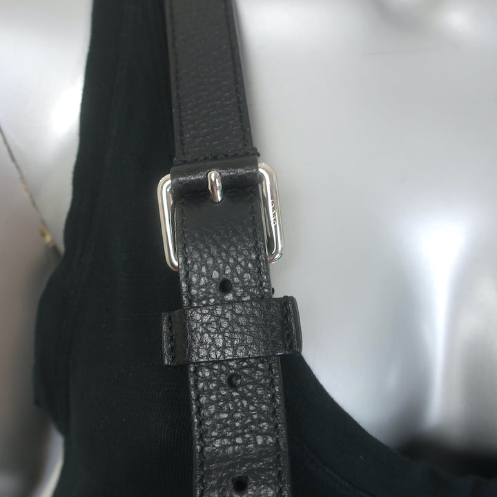 Gucci GG Monogram Double Buckle Flap Messenger Bag Black Nylon
