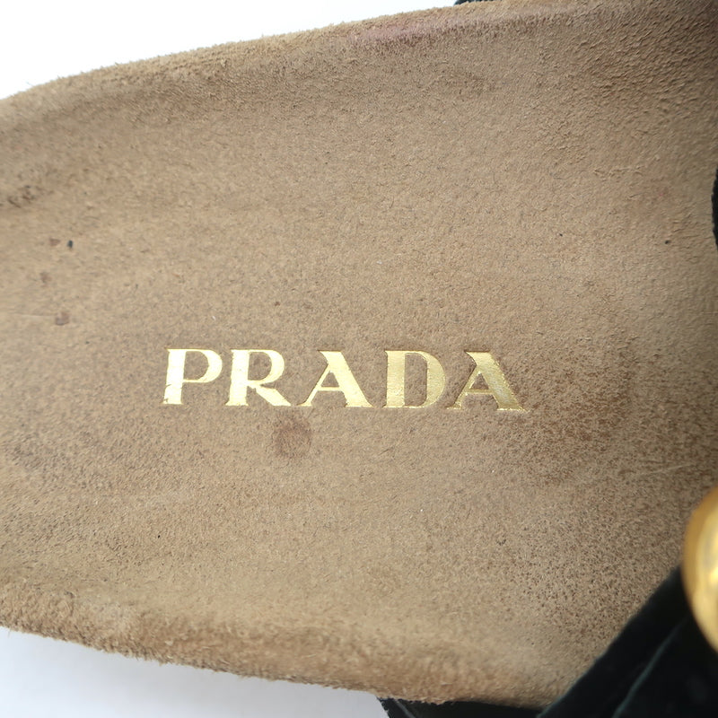 Prada Double-Strap Velvet Slide Sandals Brown &amp; Black Size 36