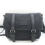 Gucci GG Monogram Double Buckle Flap Messenger Bag Black Nylon