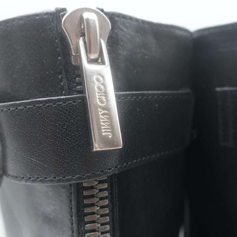 Jimmy Choo Brooklyn Moto Boots Black Leather Size 38.5