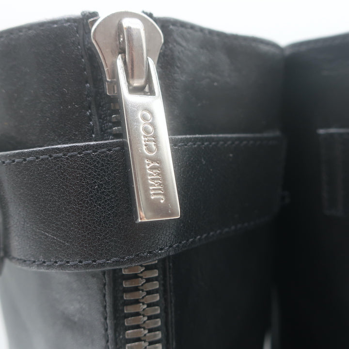 Jimmy Choo Brooklyn Moto Boots Black Leather Size 38.5