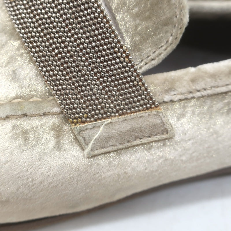 Brunello Cucinelli Monili-Beaded Velvet Loafers Metallic Beige Size 41/ US 10.5