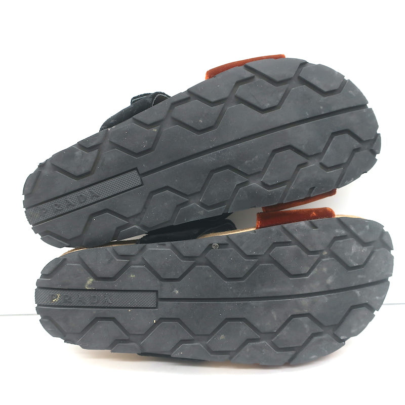 Prada Double-Strap Velvet Slide Sandals Brown &amp; Black Size 36