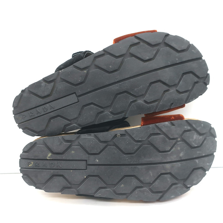 Prada Double-Strap Velvet Slide Sandals Brown &amp; Black Size 36
