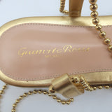 Gianvito Rossi Soleil Beaded Ankle Wrap Thong Sandals Gold Leather Size 40