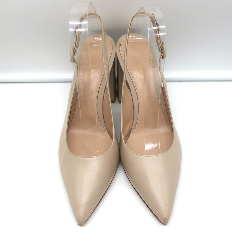 Gianvito Rossi Agata 85 Slingback Pumps Nude Leather Size 41 Pointed Toe Heels