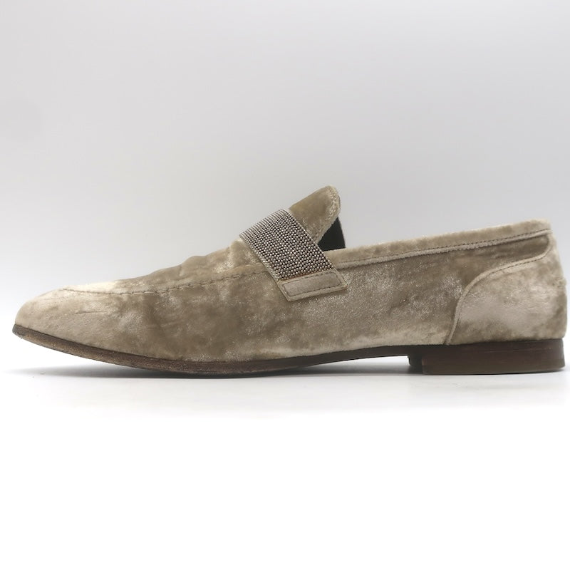 Brunello Cucinelli Monili-Beaded Velvet Loafers Metallic Beige Size 41/ US 10.5