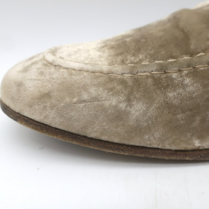 Brunello Cucinelli Monili-Beaded Velvet Loafers Metallic Beige Size 41/ US 10.5