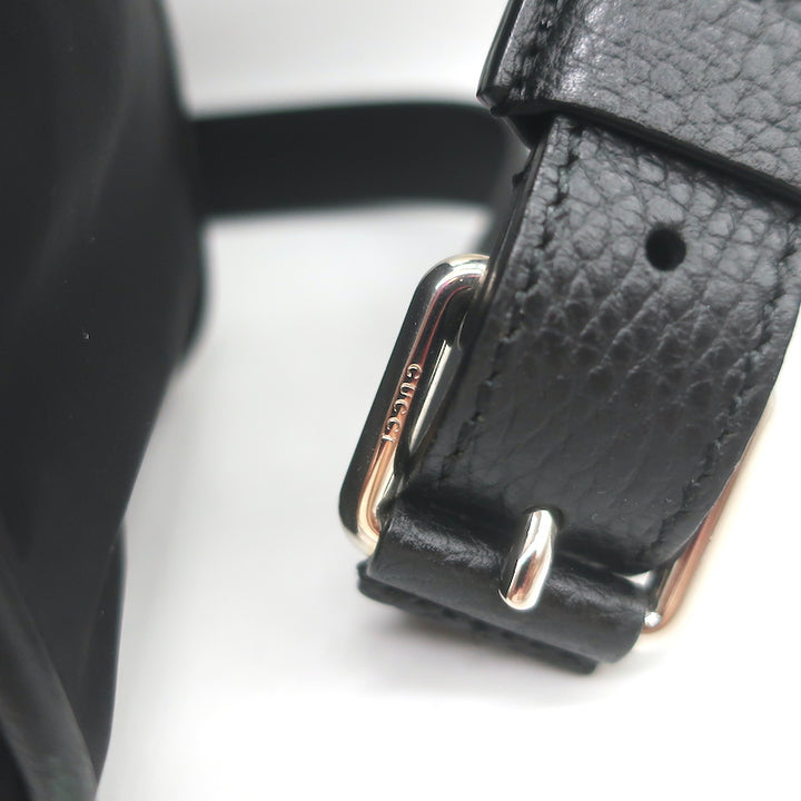 Gucci GG Monogram Double Buckle Flap Messenger Bag Black Nylon