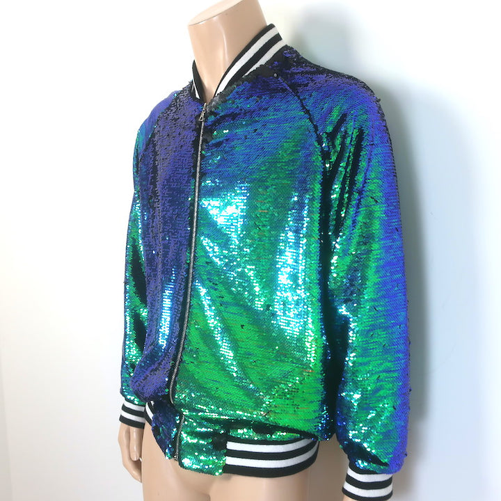 Libertine Sequin Bomber Jacket Blue/Green Size Small