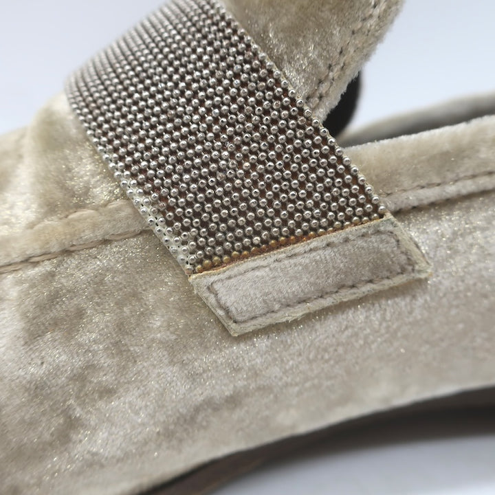 Brunello Cucinelli Monili-Beaded Velvet Loafers Metallic Beige Size 41/ US 10.5
