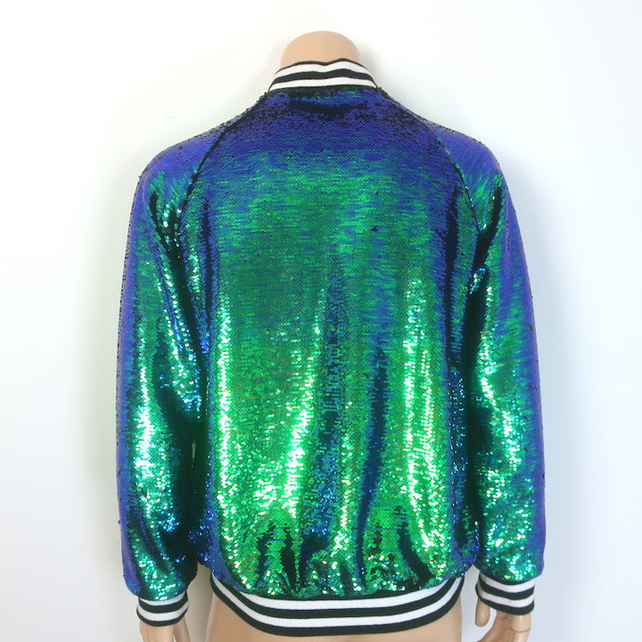 Libertine Sequin Bomber Jacket Blue/Green Size Small