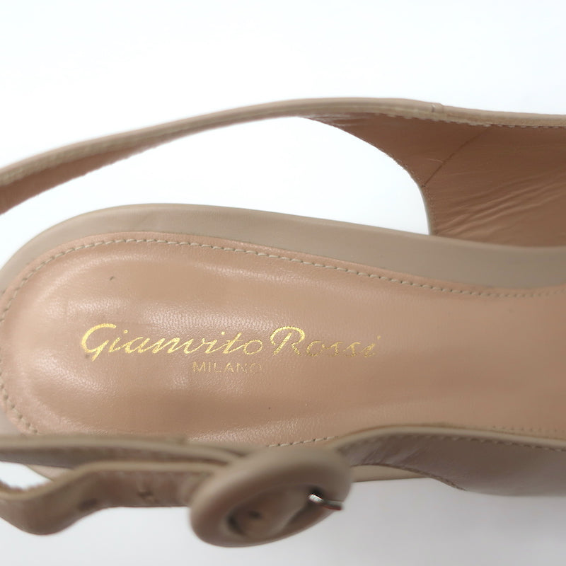 Gianvito Rossi Agata 85 Slingback Pumps Nude Leather Size 41 Pointed Toe Heels