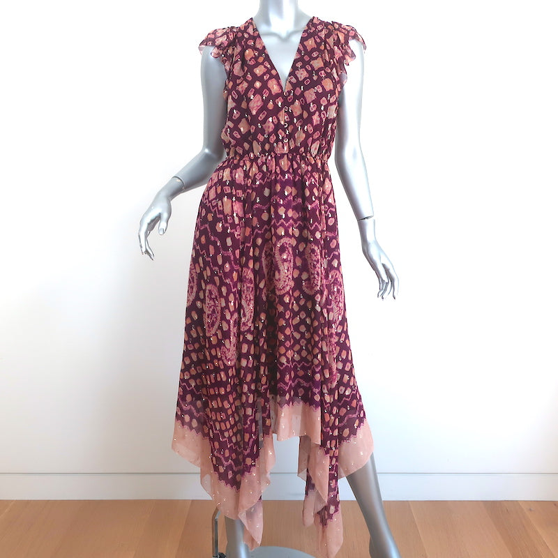 ulla asym midi dress Ulla Johnson Asymmetric Midi Dress Aurelie Bordeaux Silk-Blend Fil Coupe Size 6