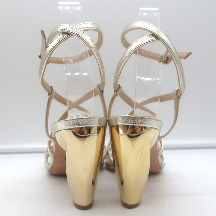 Christian Dior Rhodes Swirl Heel Sandals Gold Metallic Leather Size 36