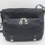 Gucci GG Monogram Double Buckle Flap Messenger Bag Black Nylon
