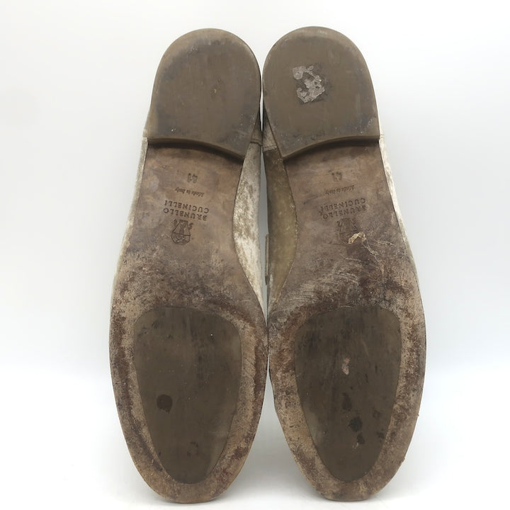 Brunello Cucinelli Monili-Beaded Velvet Loafers Metallic Beige Size 41/ US 10.5