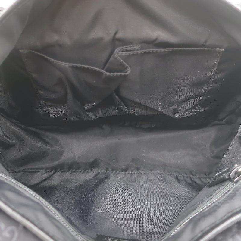 Gucci GG Monogram Double Buckle Flap Messenger Bag Black Nylon