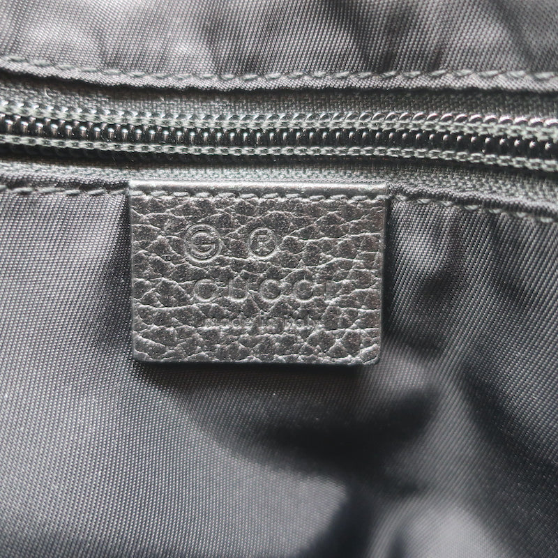 Gucci GG Monogram Double Buckle Flap Messenger Bag Black Nylon