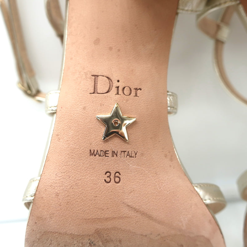 Christian Dior Rhodes Swirl Heel Sandals Gold Metallic Leather Size 36