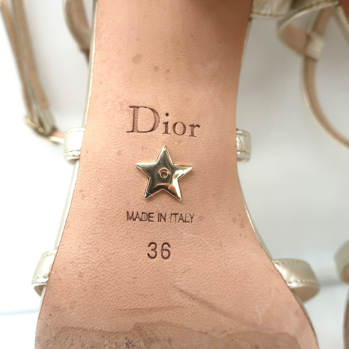 Christian Dior Rhodes Swirl Heel Sandals Gold Metallic Leather Size 36