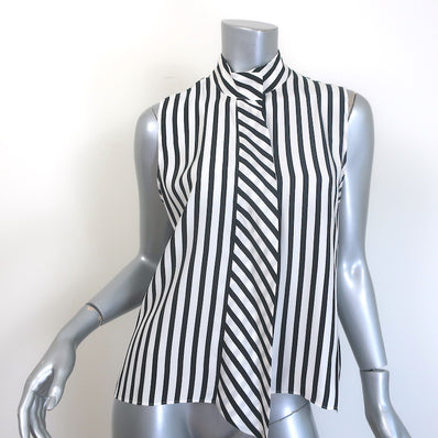 FRAME Striped Cravat Top Black/White Silk Size Small Sleeveless Blouse NEW