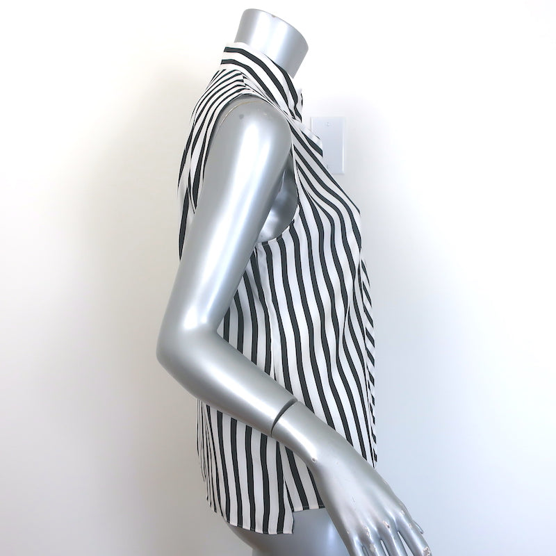 FRAME Striped Cravat Top Black/White Silk Size Small Sleeveless Blouse NEW