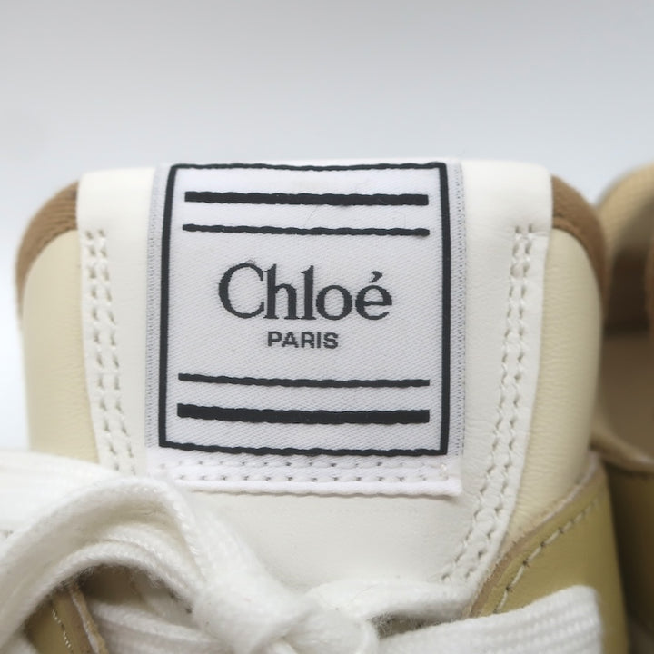 Chloe Kick Quilted Low Top Sneakers Ecru Leather &amp; Camel Suede Size 41 / US 10.5
