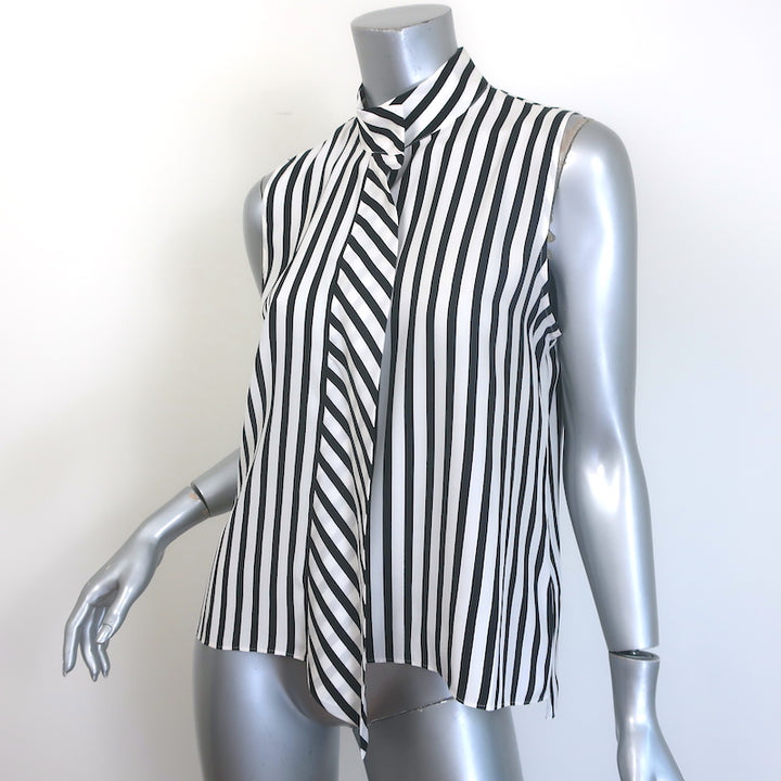 FRAME Striped Cravat Top Black/White Silk Size Small Sleeveless Blouse NEW