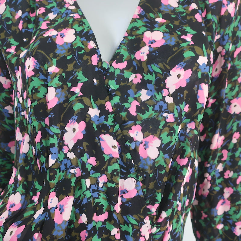 Veronica Beard Mini Dress Naomi Black Floral Print Pleated Silk Size 6