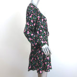 Veronica Beard Mini Dress Naomi Black Floral Print Pleated Silk Size 6