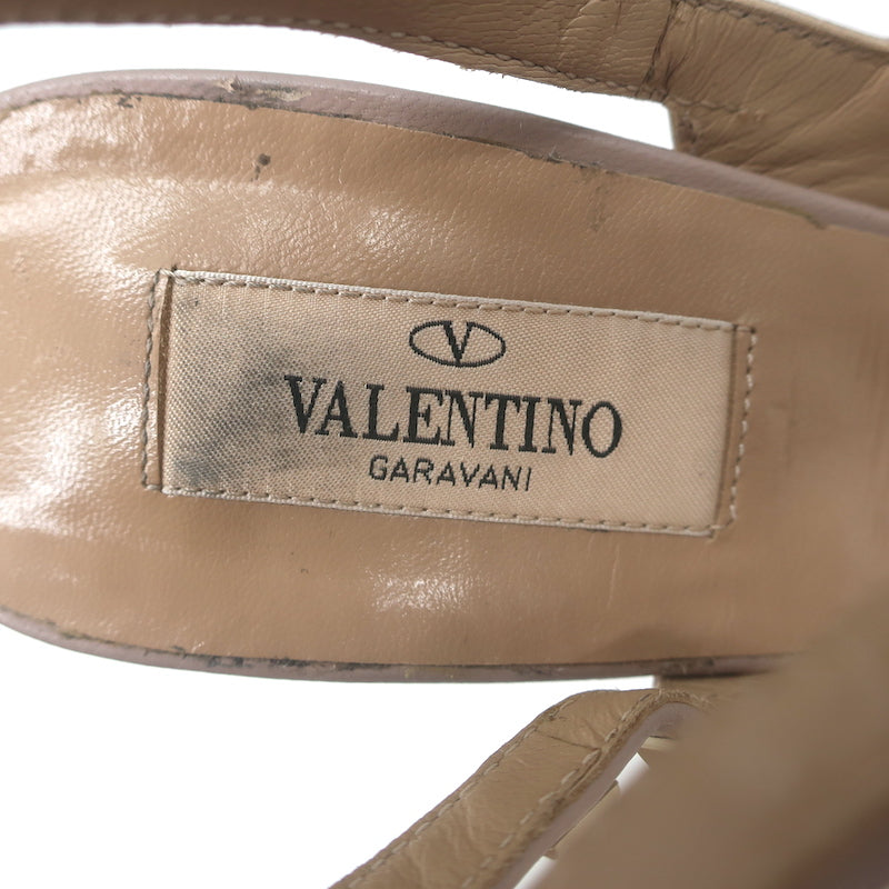 Valentino Rockstud T-Strap Pointed Toe Pumps Poudre Leather &amp; Patent Size 39