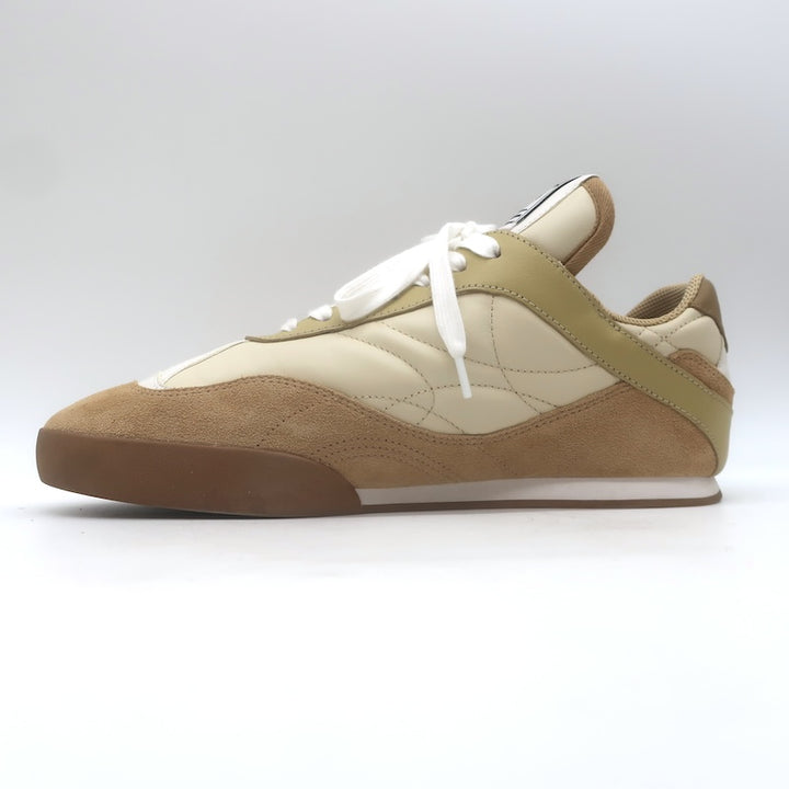 Chloe Kick Quilted Low Top Sneakers Ecru Leather &amp; Camel Suede Size 41 / US 10.5