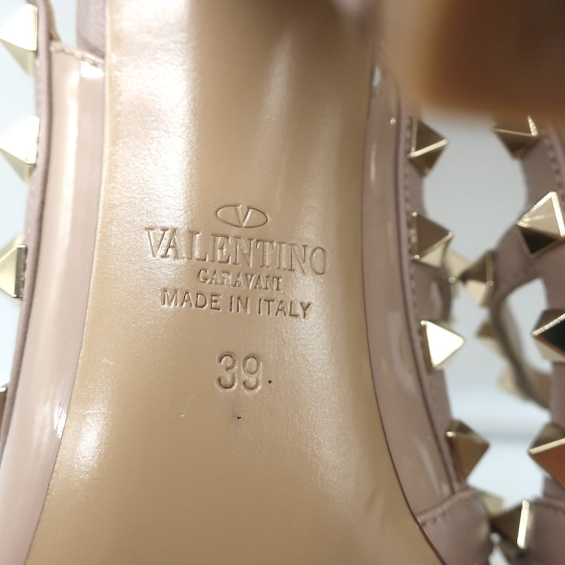 Valentino Rockstud T-Strap Pointed Toe Pumps Poudre Leather &amp; Patent Size 39