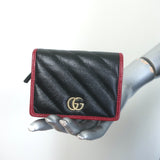 Gucci Torchon GG Marmont Card Case Wallet Black Diagonal Matelasse Leather