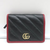 Gucci Torchon GG Marmont Card Case Wallet Black Diagonal Matelasse Leather